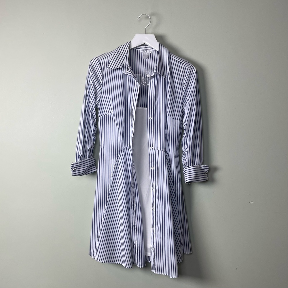 🆕 Blue & White Striped Shirt Dress with Liner / Size 6 - Picture 3 of 9